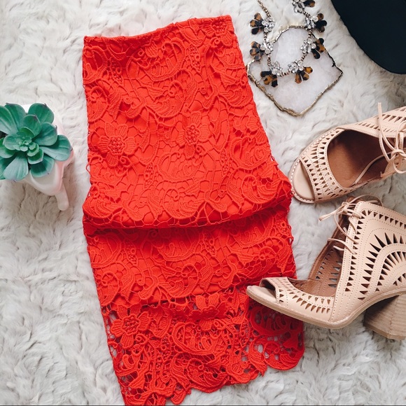 Nordstrom Dresses & Skirts - Leith Red Floral Lace Pencil Skirt